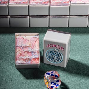 Custom American Mahjong Set 166 Pc Tiles, Personalized Art Backs from Hand-Painted Photo, Gray Resin Handmade Game Night Gift image 2