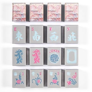 Custom American Mahjong Set 166 Pc Tiles, Personalized Art Backs from Hand-Painted Photo, Gray Resin Handmade Game Night Gift image 11