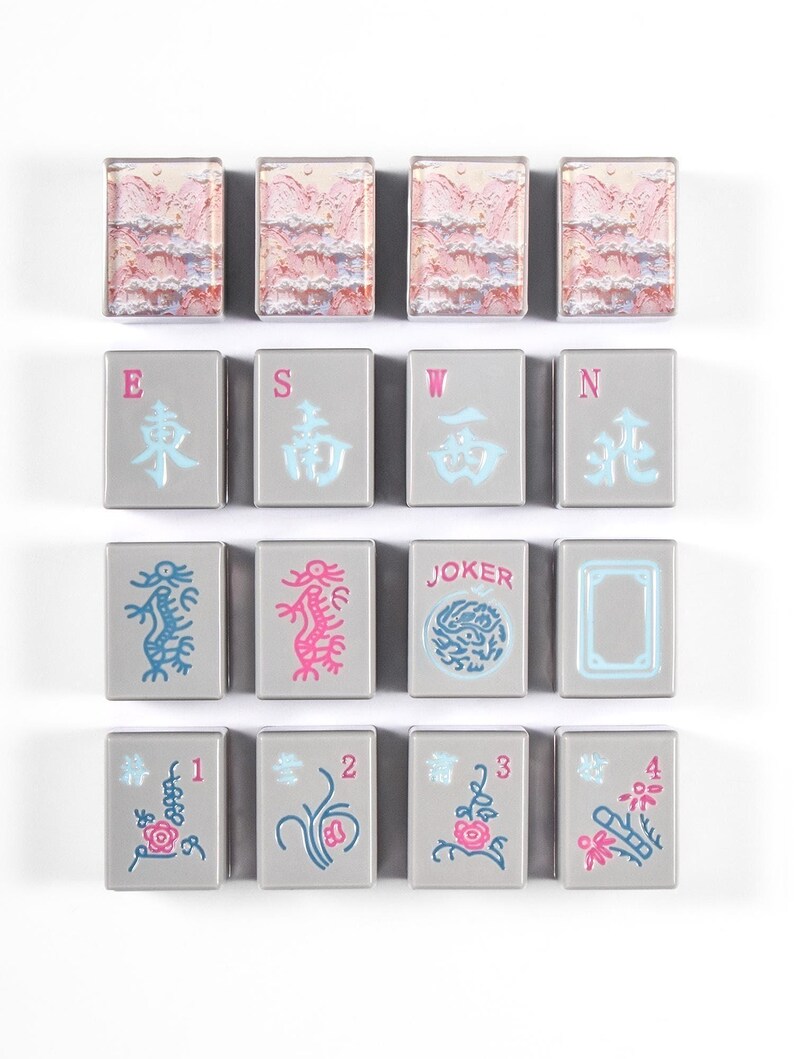 Custom American Mahjong Set 166 Pc Tiles, Personalized Art Backs from Hand-Painted Photo, Gray Resin Handmade Game Night Gift image 11