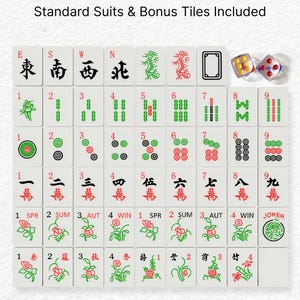 The image is a set of Chinese checkers tiles arranged in a grid, with various tiles depicting different symbols and strategies used in the game.