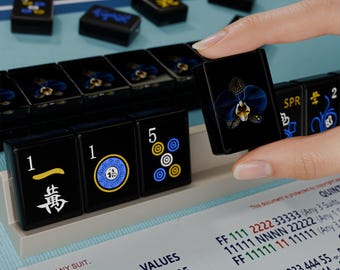 Juego de Mahjong Americano de Resina Personalizada Blue Orchid de 166 Piezas, con Reverso de Fichas Negras, Disponible para Viaje, Regalo del Día del Padre para Mamá