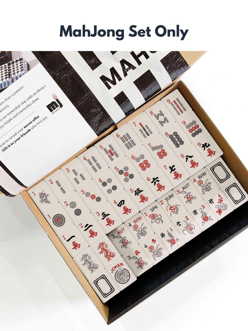 a set of mahjong tiles arranged in a box, with the text "Mahjong Set Only" visible.