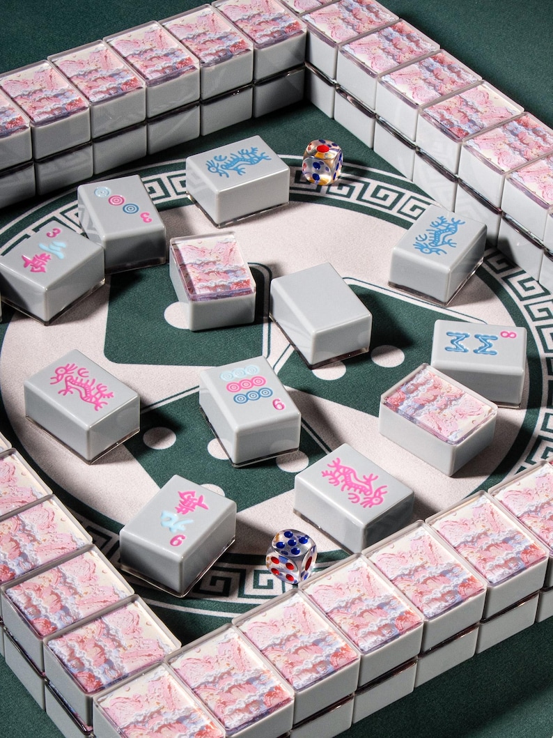 Custom American Mahjong Set 166 Pc Tiles, Personalized Art Backs from Hand-Painted Photo, Gray Resin Handmade Game Night Gift image 5