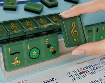 Fichas de Mahjong verdes con clave de sol, juego de fichas musicales americanas de Mahjong de 166 piezas de tamaño estándar, regalo de resina hecho a mano