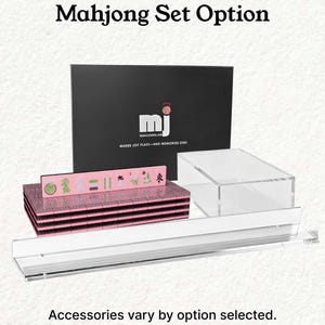 a set of Mah Jongg tiles and a clear plastic tray, with the text "Mahjong Set Option" and "Accessories vary by option selected."