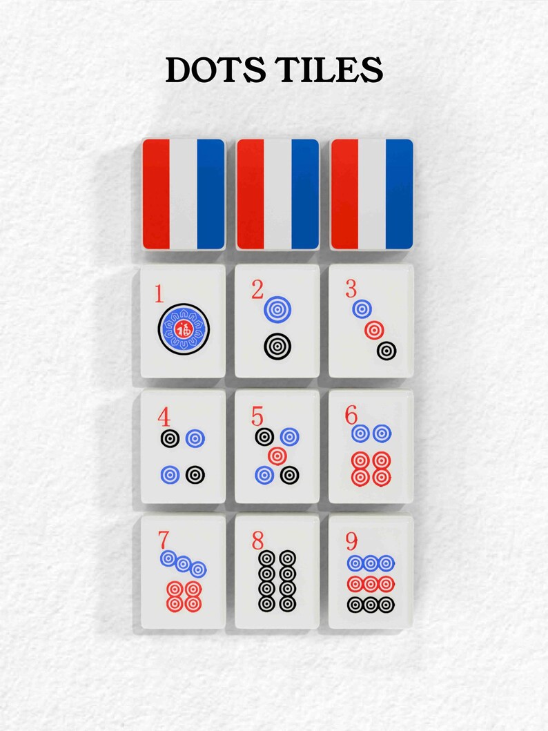 The image is a collage of various tiles, including a set of red, white, and blue tiles, as well as a set of black and white tiles. The tiles are arranged in a grid-like pattern, with some tiles featuring numbers and others depicting shapes or symbols. The image does not contain any text, and the tiles are not described in detail.