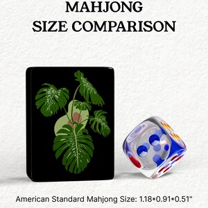 The image is a comparison of the size of a card with a dice, both depicted in black and white.