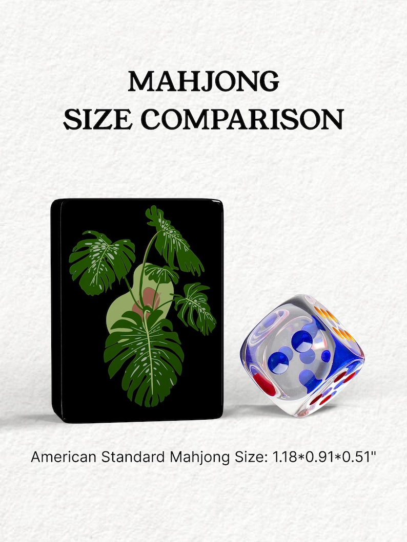 The image is a comparison of the size of a card with a dice, both depicted in black and white.