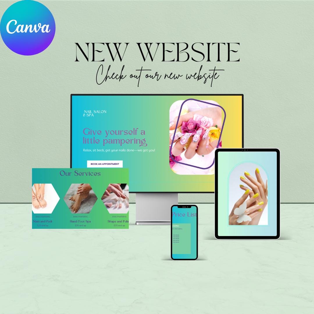 Nail Salon Website Template Modern, Editable Canva Design Etsy