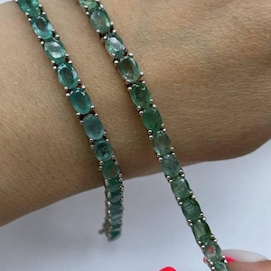 Natural Emerald Gemstone Bracelet, Red Ruby Bracelet, Emerald 925 Sterling Silver Jewelry, Link Bracelet, Wedding Anniversary Gifts Jewelry