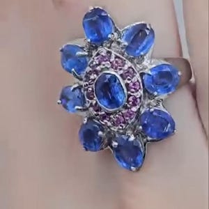 Genuine Kyanite Statement Ring, Pink Tourmaline Ring, 925 Sterling Silver Jewelry, Handmade Designer Gemstone Ring, Anniversary Gift for Her