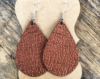 Leather Teardrop earrings - Rusty Metallic