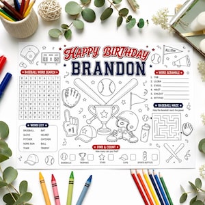 Editable Baseball Birthday Placemat | Rookie Year Activity Sheet (Digital Download)