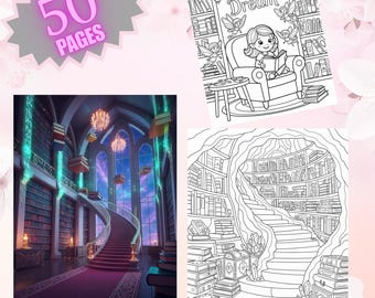 Enchanted Library Coloring Book: 50 Magical Pages, Kids & Adults (Digital Download)