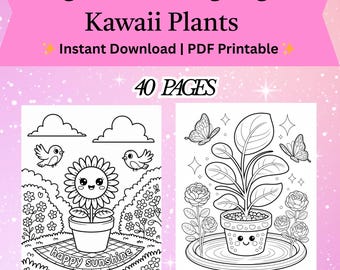 Kawaii Plant Coloring Book – 40 Pages (Printable PDF