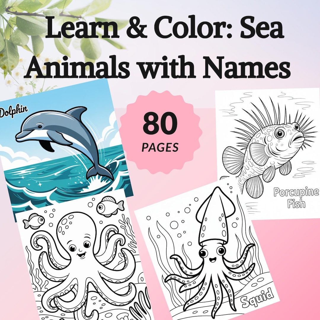 Sea Creature Coloring Book: 50 Ocean Animal Pages (printable PDF File ...