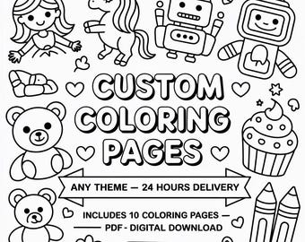Páginas para colorear personalizadas: Actividad personalizada para niños (archivo digital)