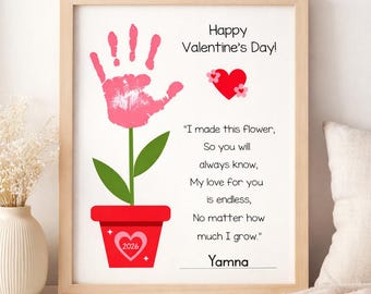 Valentine Handprint Craft for Kids Flower Poem Keepsake Printable Valentine Activity Instant Download