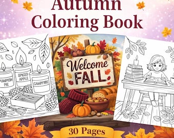 Autumn Coloring Pages: Pumpkins, Sweaters, Leaves (PDF Download)