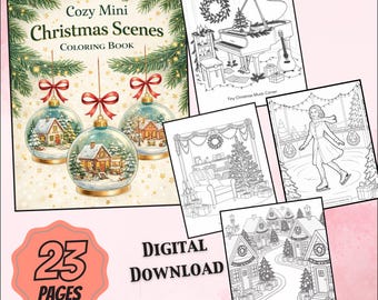 Cozy Mini Christmas Scenes Wall Art Printable, Festive Holiday Home Decor, Winter Christmas Illustration Digital JPG