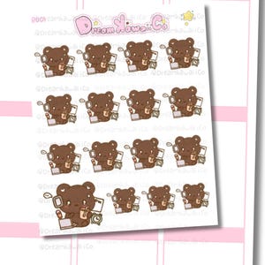 BROWNIE BEAR STICKER, Bear Sticker Sheet, Over Worked Bear Funny Cute Bear Sticker Sheet, Planner Sticker Sheet, Journal Bear Sticker Sheet