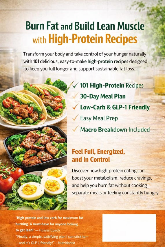 High-Protein Cookbook for Weight Loss | 101 Low-Carb Recipes PDF | 30-Day Meal Plan | GLP-1 Friendly