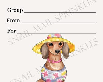 Printable INSTANT DOWNLOAD Tag Insert RAK Wish Group Label - Pen Pal Supplies - Happy Mail Well Dressed Dachshund whimsical