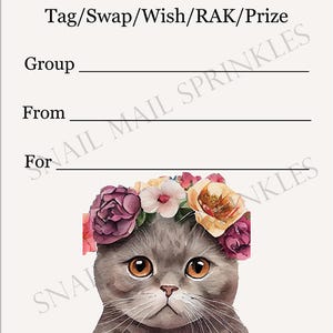 Printable INSTANT DOWNLOAD Tag Insert RAK Wish Group Label - Pen Pal Supplies - Happy Mail Floral Kitty cottage core
