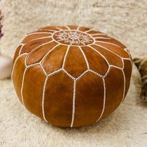 Handmade Moroccan Leather Pouf – Authentic Boho Ottoman Footstool