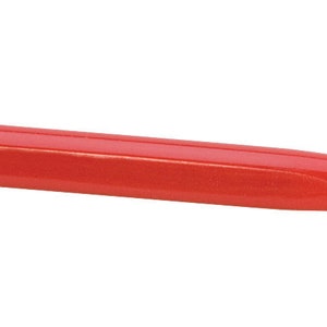 May include: A red cleaning tool with a black handle and a white cleaning tip. The tool is used for cleaning fiber optic cables.