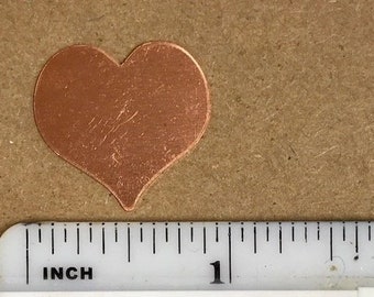 SIX Smaller 1" Regular Heart Copper Blanks 24 gauge
