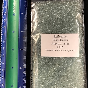 REFLECTIVE GLASS BEADS  **1 mm** 4 oz for textured design on enameled surfaces clear beads with no holes