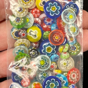 MILLEFIORE MIXED GLASS Buttons 1 ounce Decorative Cabochons 40-60 in Bag image 4