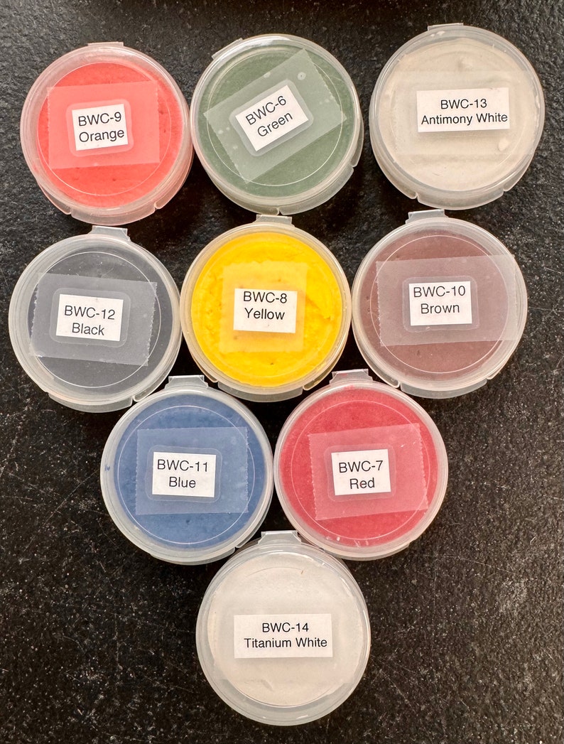 BWC Set-1 WATER COLOR Enamels Set of 9 Now contains 2 whites, Green, Red, Yellow, Orange, Brown, Blue, and Black image 1
