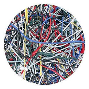 May include: A collection of colorful electrical wires in various shades of red, blue, green, white, and black.