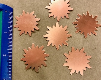 SIX Starburst or Sun Shapes Quantity 6 Copper shapes for enameling 24 g