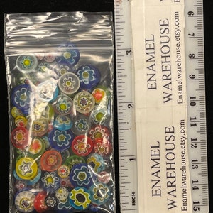 MILLEFIORE MIXED GLASS Buttons 1 ounce Decorative Cabochons 40-60 in Bag image 2