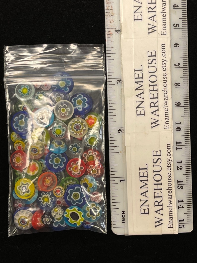 MILLEFIORE MIXED GLASS Buttons 1 ounce Decorative Cabochons 40-60 in Bag image 2