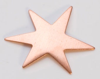 SIX Copper FUNKY STARS  24 gauge 1 1/8"