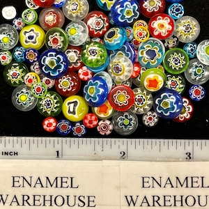 MILLEFIORE MIXED GLASS Buttons 1 ounce Decorative Cabochons 40-60 in Bag image 1