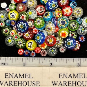 MILLEFIORE MIXED GLASS Buttons 1 ounce Decorative Cabochons 40-60 in Bag