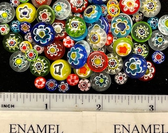 MILLEFIORE MIXED GLASS Buttons 1 ounce Decorative Cabochons 40-60 in Bag
