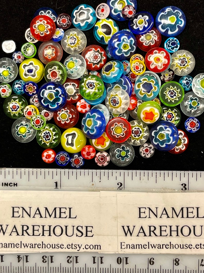 MILLEFIORE MIXED GLASS Buttons 1 ounce Decorative Cabochons 40-60 in Bag image 1