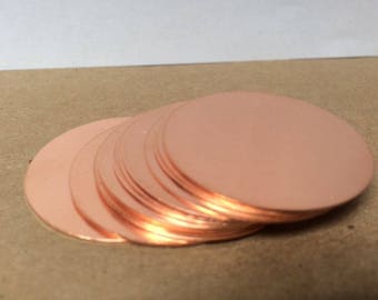 SIX One inch 1" Copper disks ***24 GAUGE***