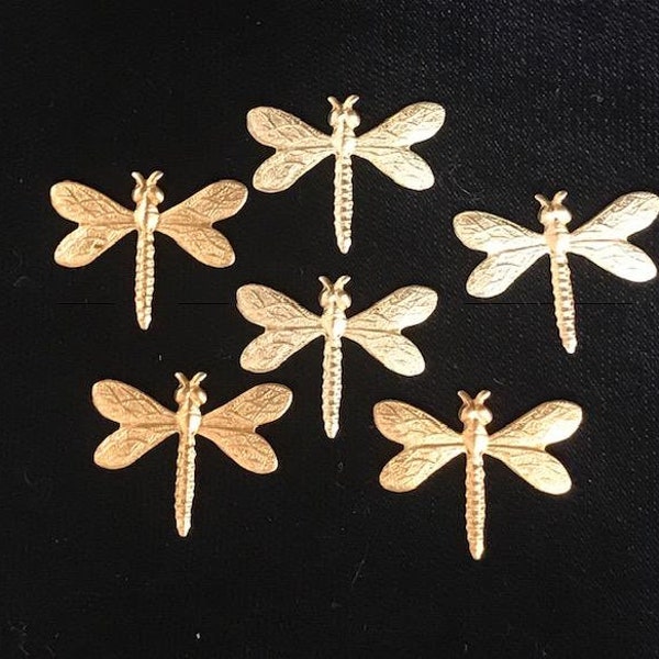 SIX BRASS DRAGONFLIES smallest size @ 7/8" wide (6 pcs)