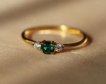 Eleganter Smaragdring für Damen, Hochzeits-Verlobungsring aus 925er Silber, 14K/18K Gold oder vergoldet, Jubiläums- oder Geburtstagsgeschenk