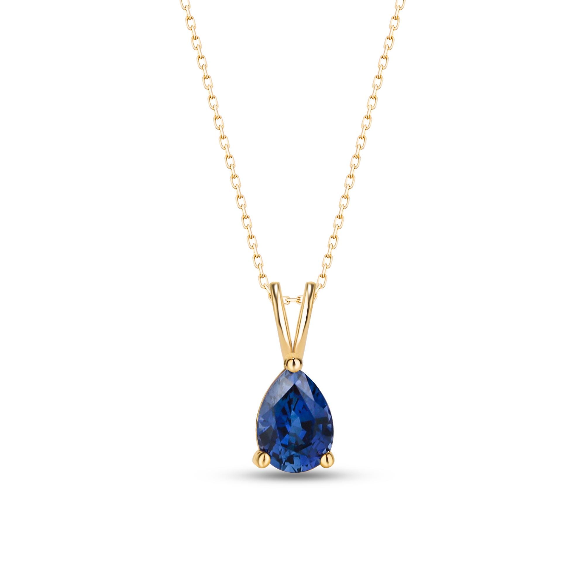 18K Solid Gold Drop Sapphire Necklace, Silver Plated September Birthstone Pendant, Birthday Gift for Women, Sapphire Necklace