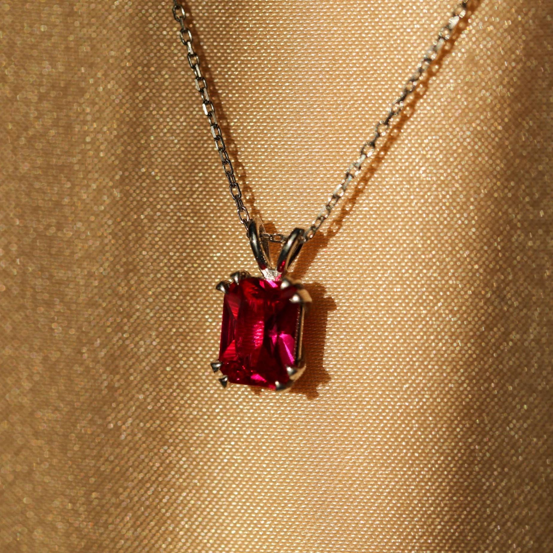 Octagonal Ruby Necklace in 14K/18K Gold, 925 Silver July