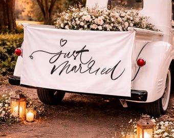 Just Married Banner Wedding Backdrop, Wedding Sign Banner Multiple Sizes, Ceremony Backdrop Decor, Bridal Shower Decor,Reception Wall Banner