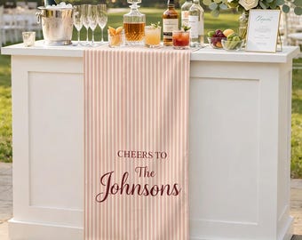 Striped Table Runner Multiple Color Options Custom Name Wedding Table Decor Personalized Party Runner Stripe Fabric Modern Event Decor